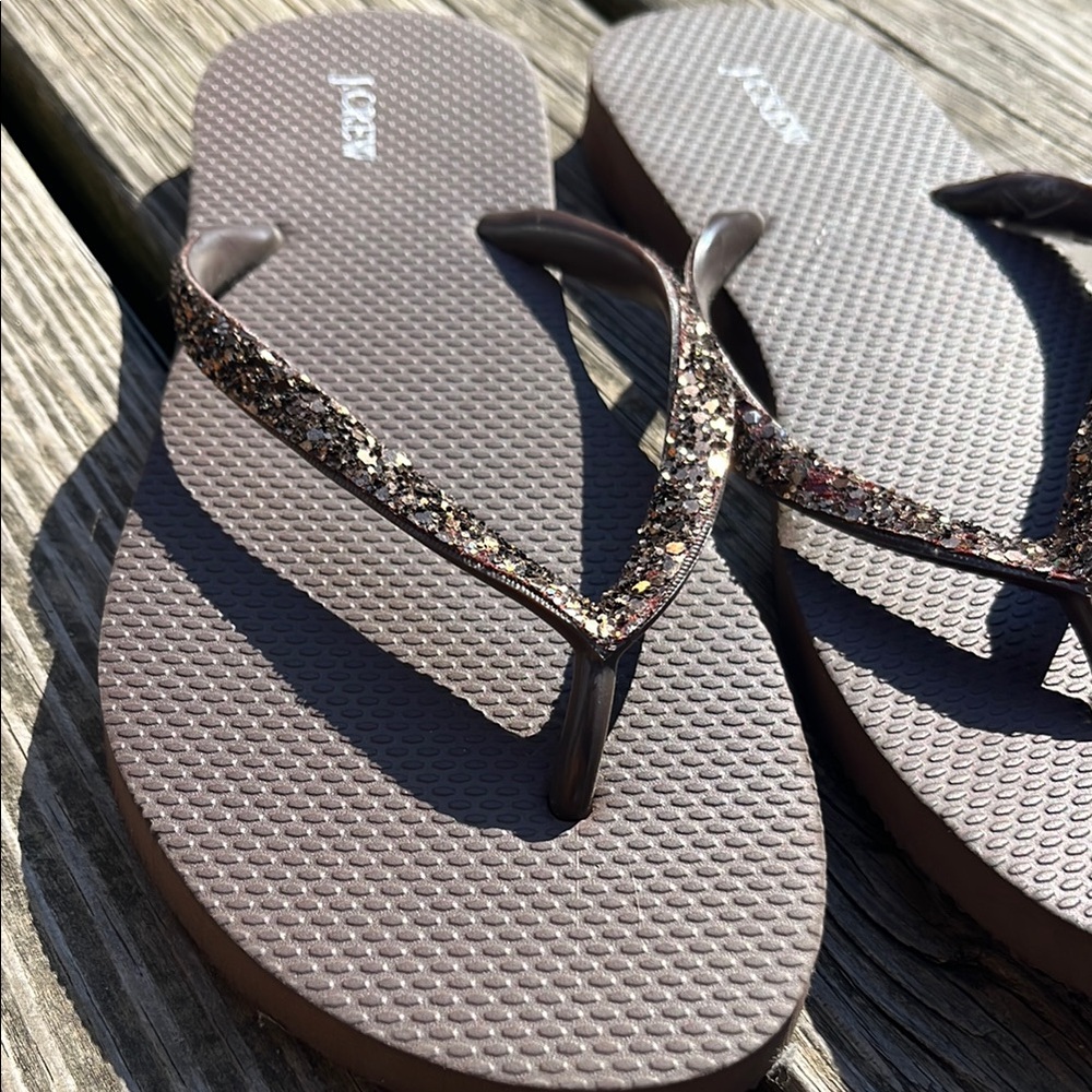 JCREW Women’s Brown Glitter Strap Flip Flops - Picture 3 of 4